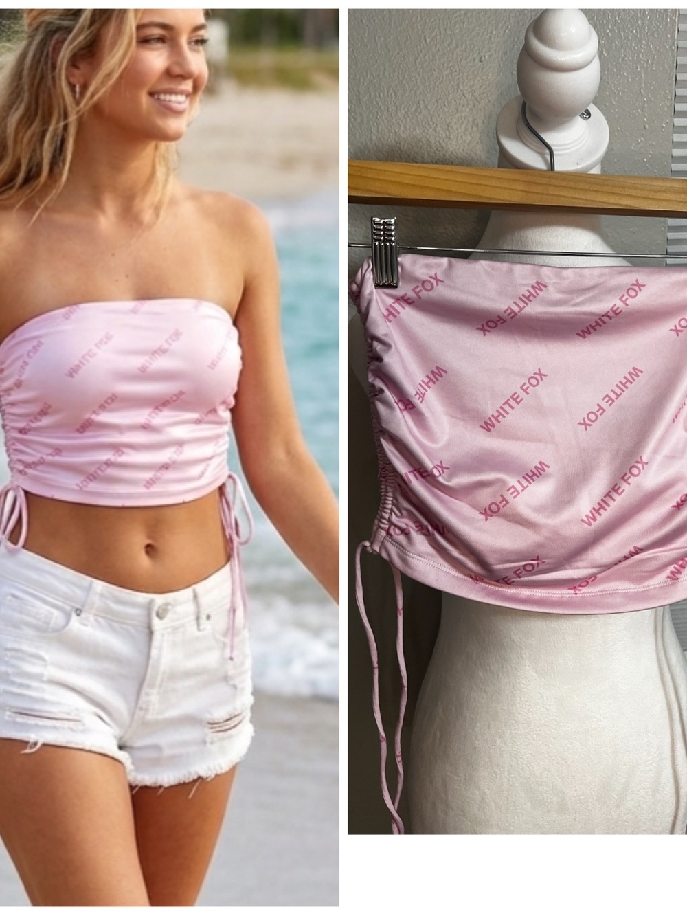 White Fox Tube Top Pink And White Small